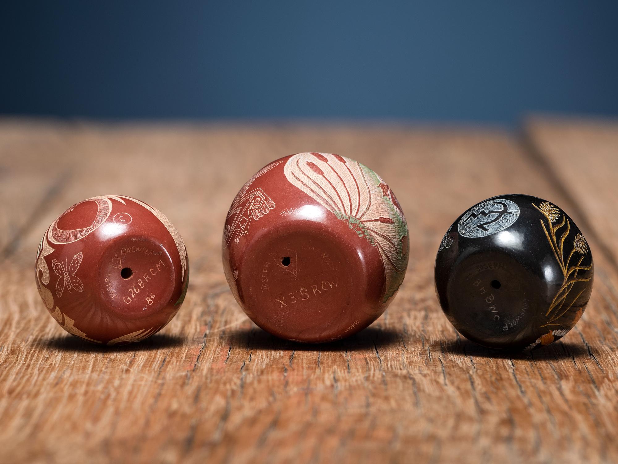 Miniature Sgraffito Seed Jars, with Mallards and Quail