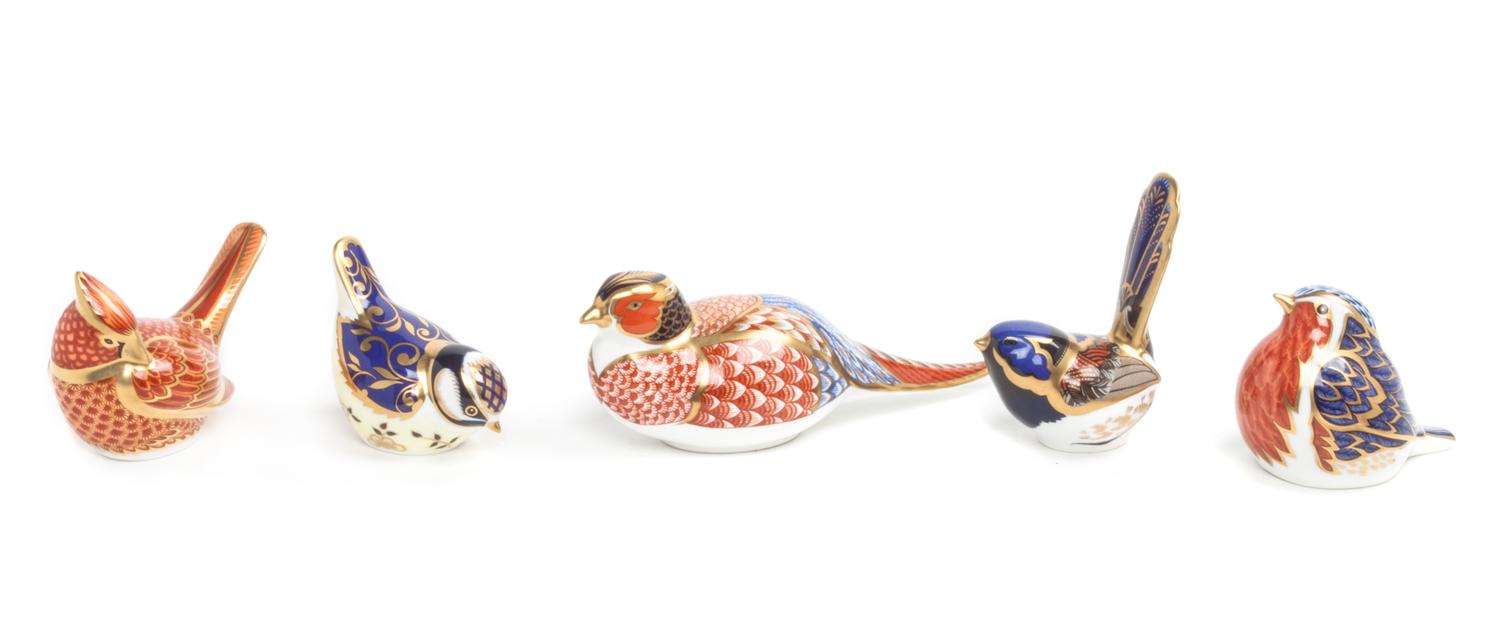 Five Royal Crown Derby Figural Porcelain Paperweights Height of tallest 4 inches. — 20TH/21ST CENTURY