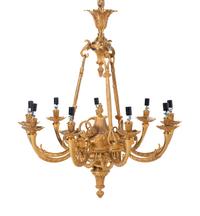 A Pair of Empire Style Gilt Bronze Nine-Light Chandeliers