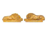 A Pair of Continental Bronze Recumbent Lions