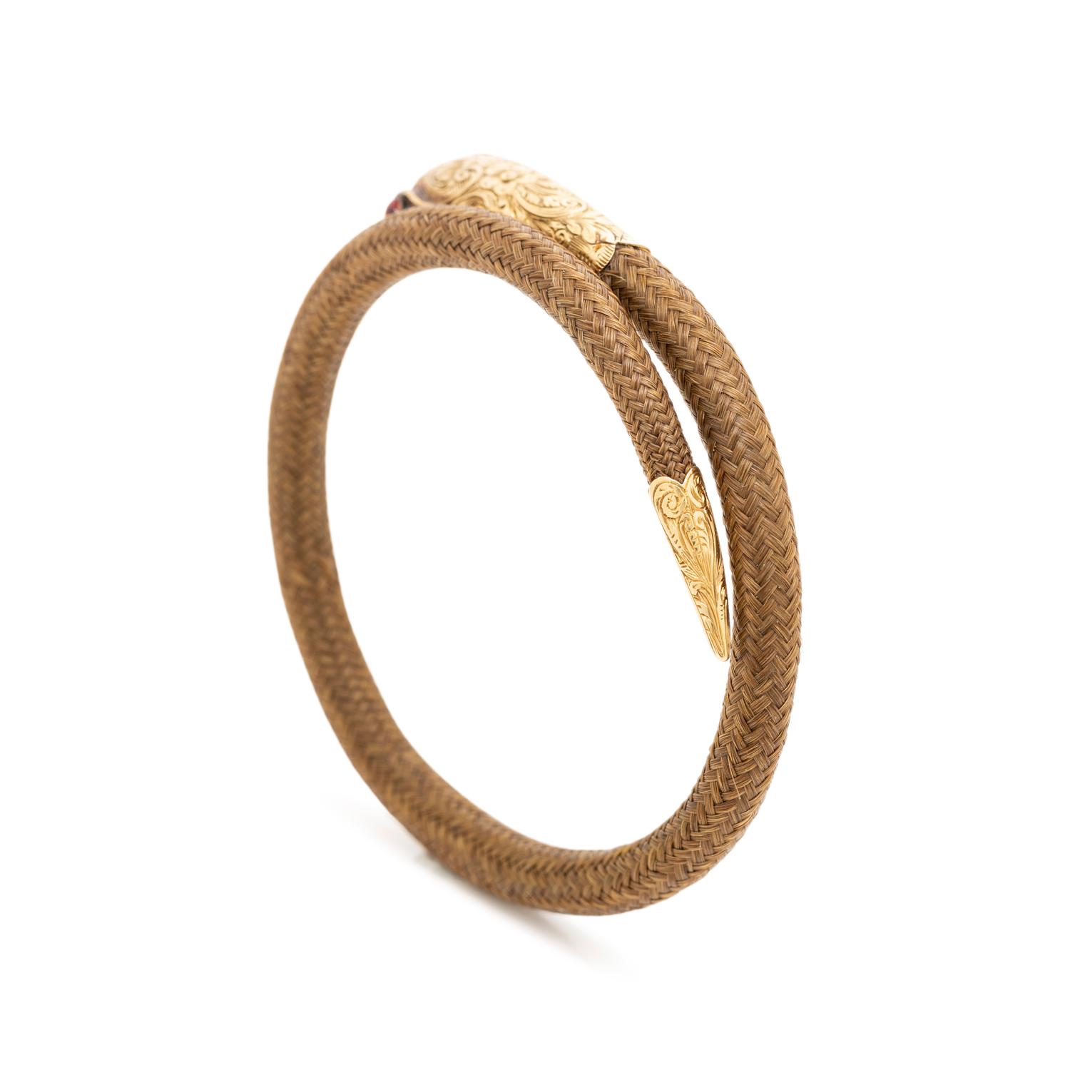 GEORGIAN, YELLOW GOLD AND WOVEN HAIR SNAKE BRACELET