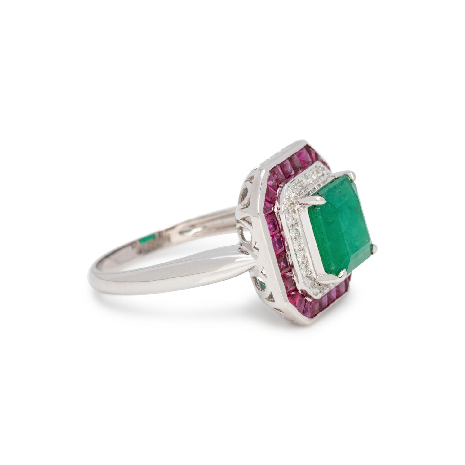 EMERALD, DIAMOND AND RUBY RING
