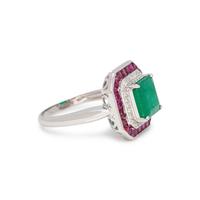 EMERALD, DIAMOND AND RUBY RING