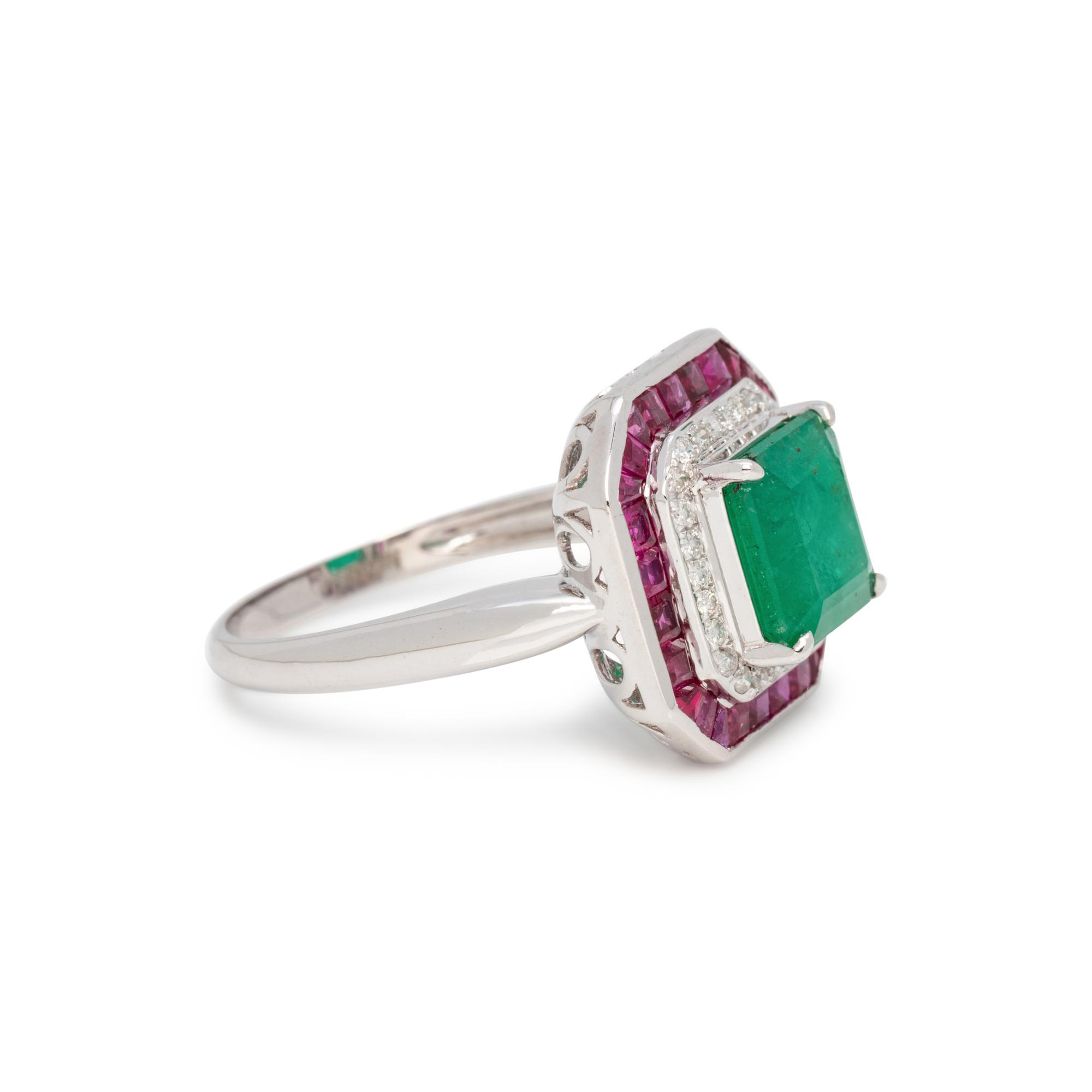 EMERALD, DIAMOND AND RUBY RING