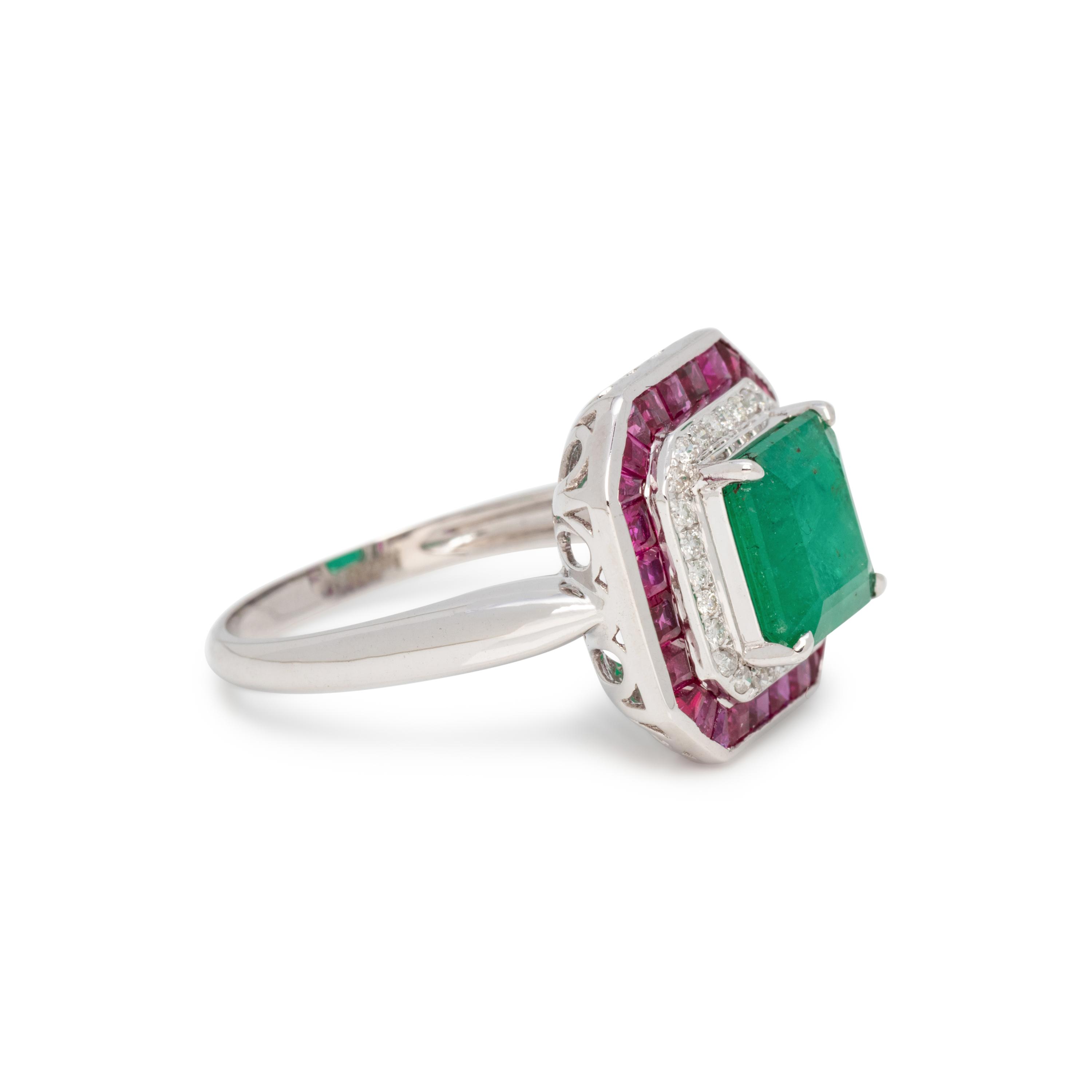 EMERALD, DIAMOND AND RUBY RING