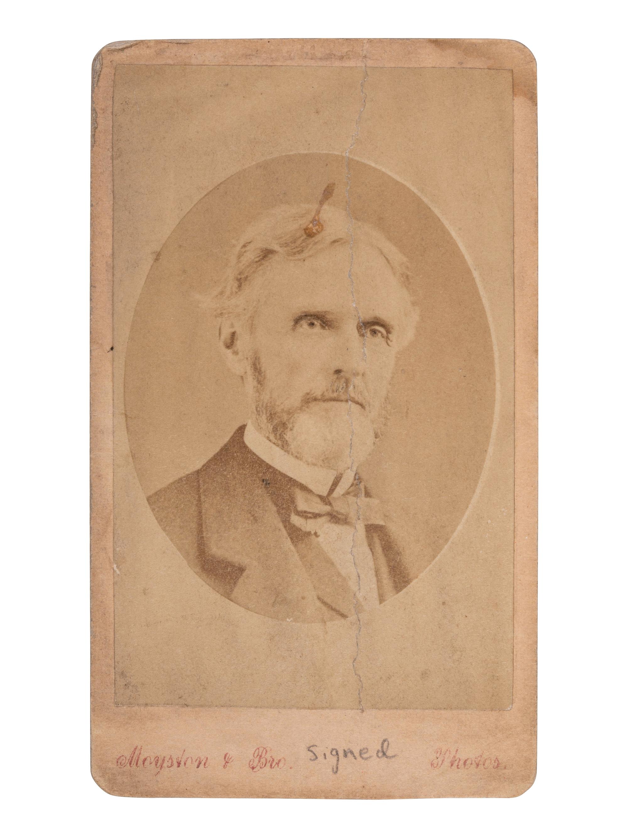 [CIVIL WAR]. DAVIS, Jefferson (1808-1889). Signed CDV of the aged former CSA President. Memphis, TN: Star Gallery, ca 1870s.