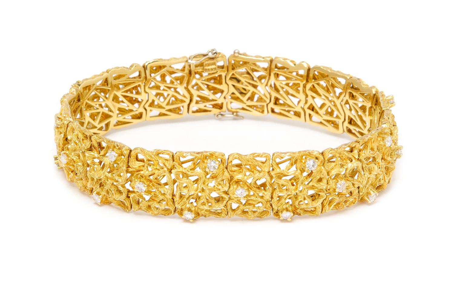 A Modernist 18 Karat Yellow Gold and Diamond Bracelet, Italian, 25.70 dwts.