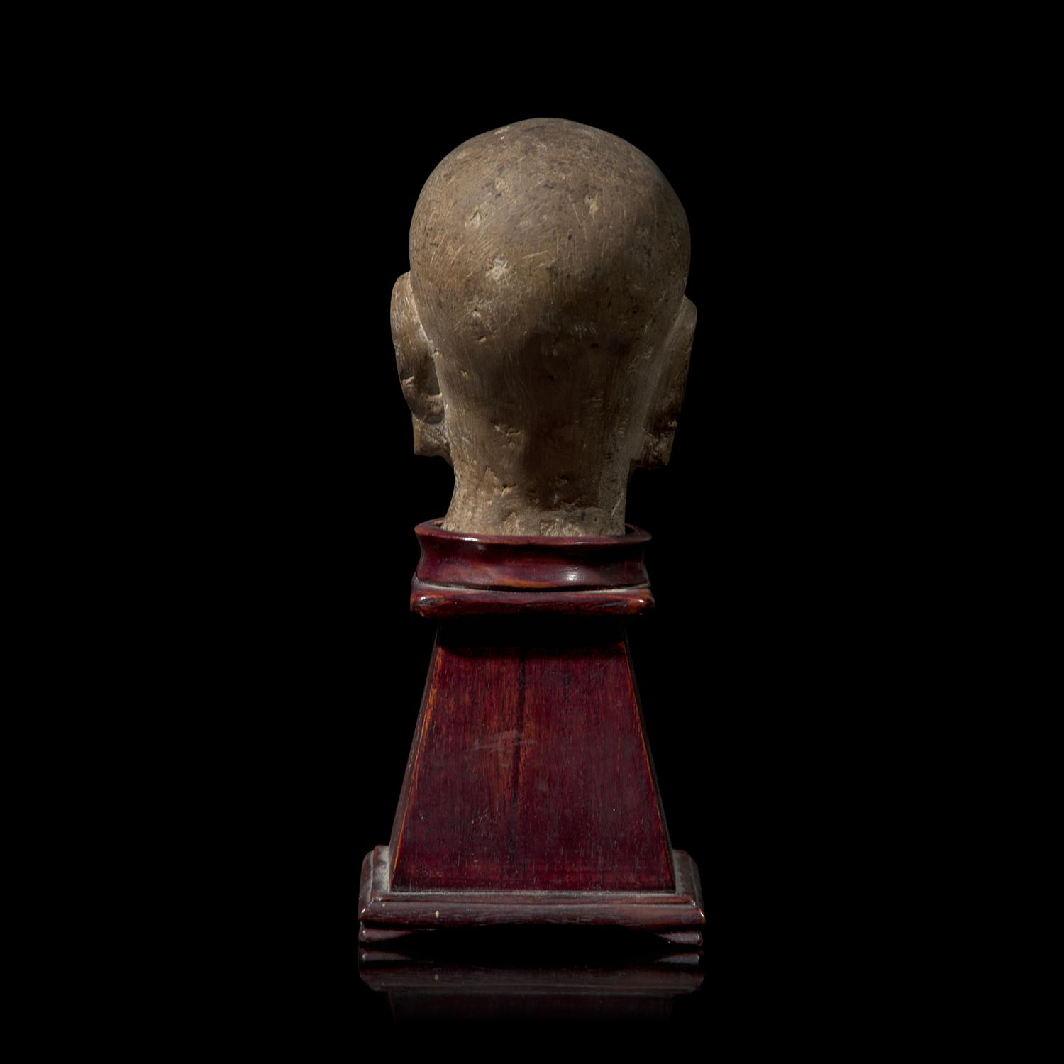 A Chinese Carved Stone Head of a Singing or Chanting Luohan, Song to Yuan Dynasty 宋-元 石雕羅漢頭像