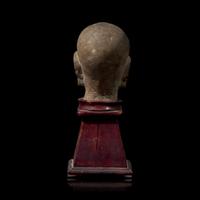 A Chinese Carved Stone Head of a Singing or Chanting Luohan, Song to Yuan Dynasty 宋-元 石雕羅漢頭像