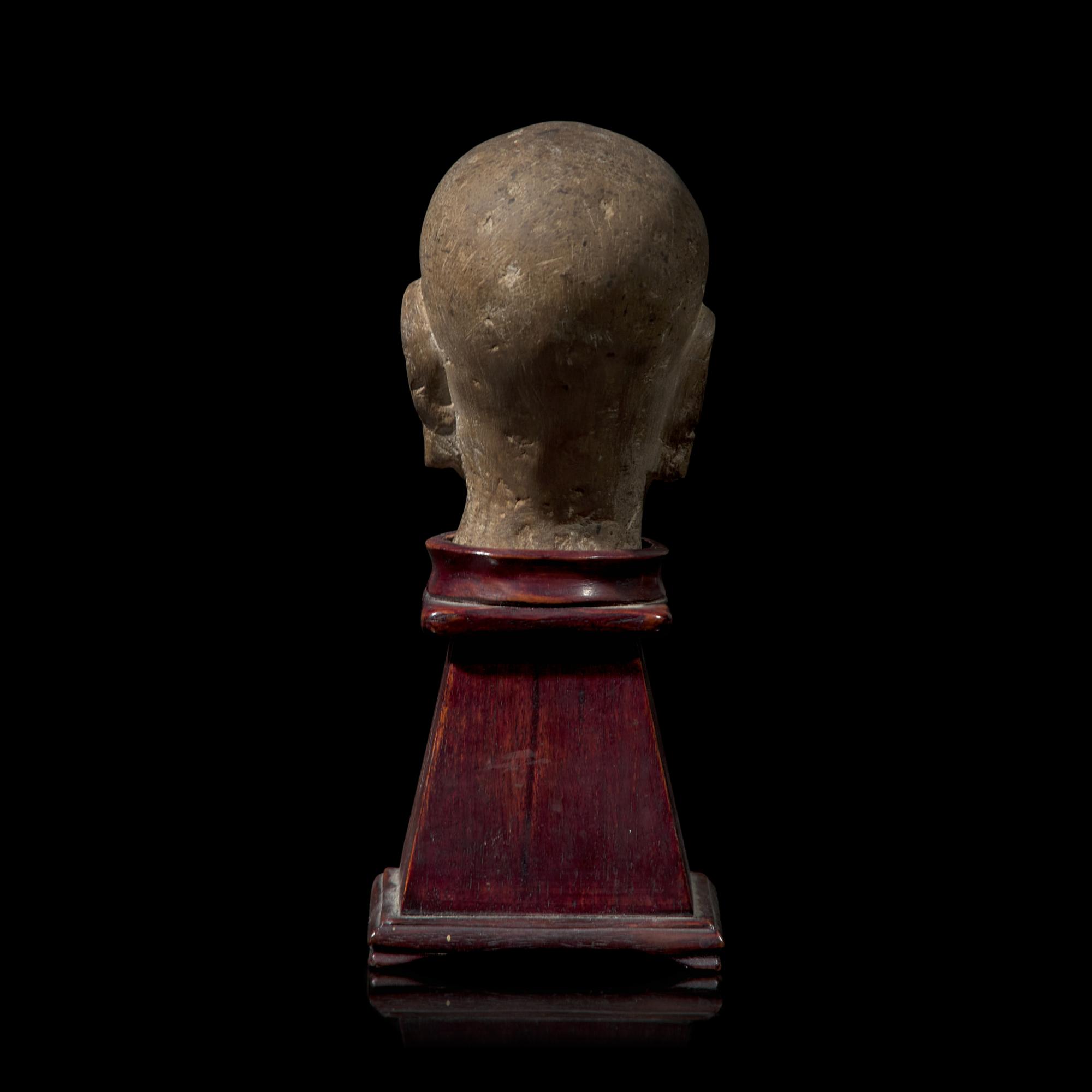 A Chinese Carved Stone Head of a Singing or Chanting Luohan, Song to Yuan Dynasty 宋-元 石雕羅漢頭像