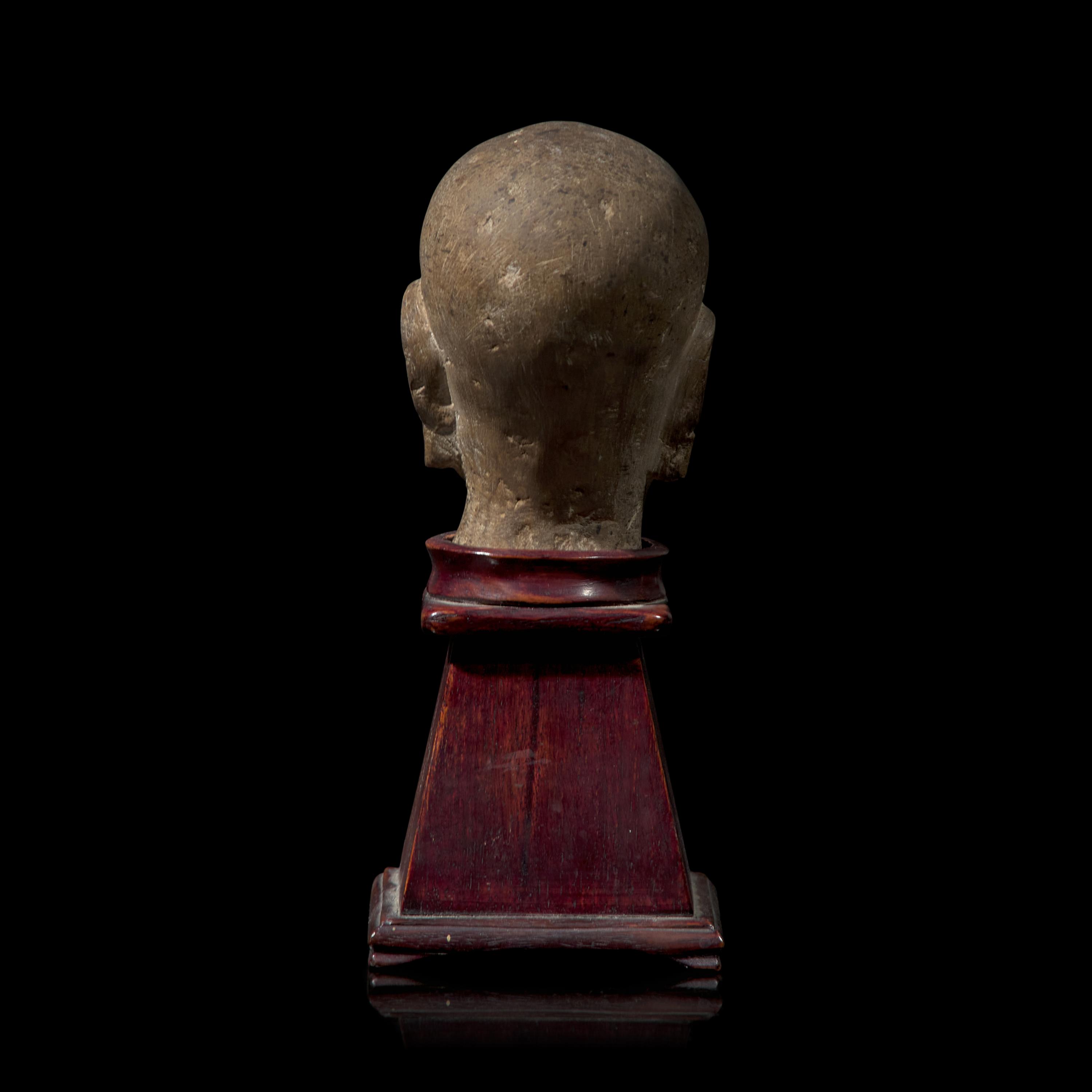 A Chinese Carved Stone Head of a Singing or Chanting Luohan, Song to Yuan Dynasty 宋-元 石雕羅漢頭像