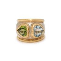 PERIDOT, BLUE TOPAZ, AND BICOLOR GOLD RING
