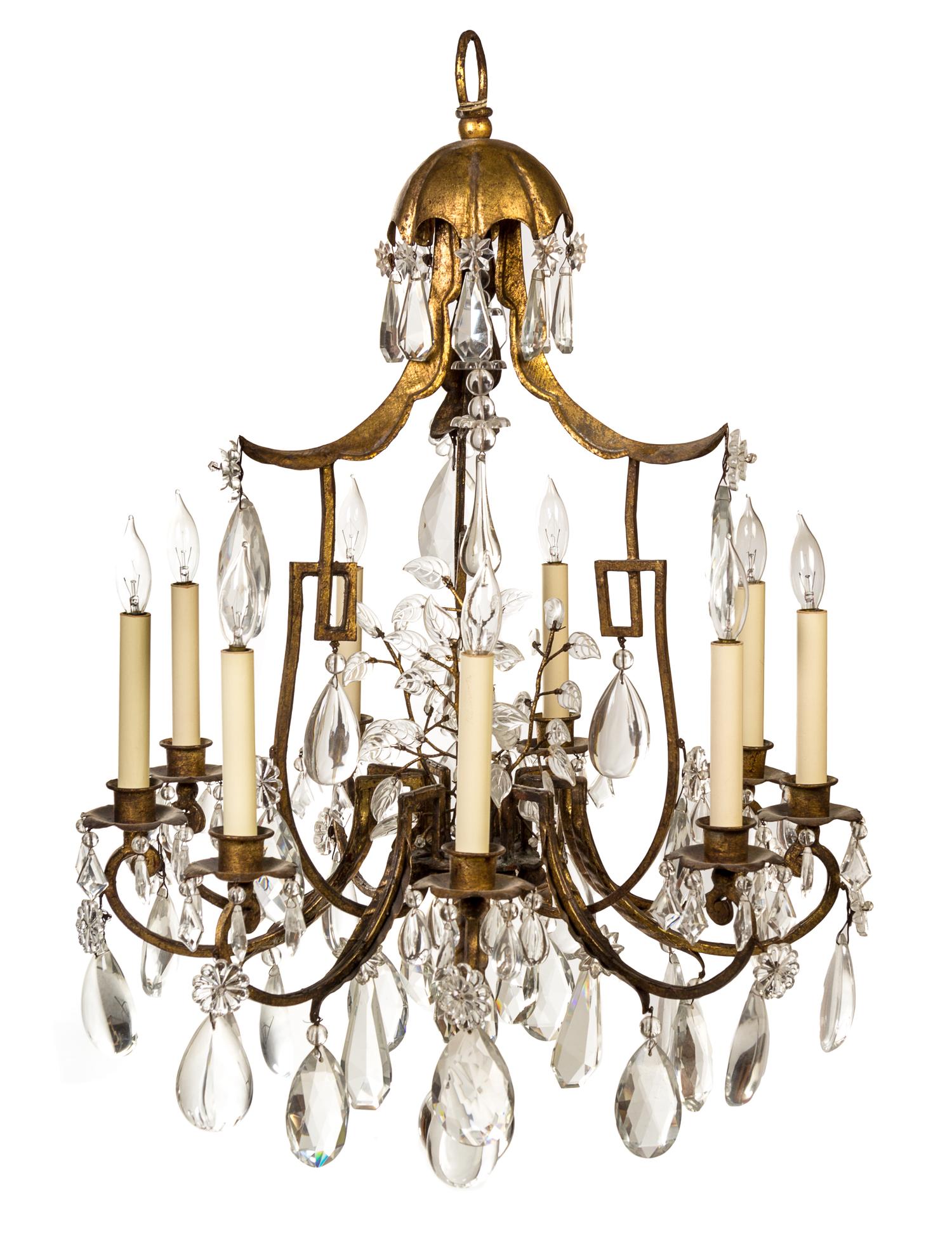 A French Tole Nine-Light Chandelier Height 42 inches.