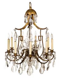 A French Tole Nine-Light Chandelier Height 42 inches.