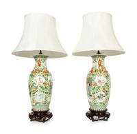 A Pair of Chinese Porcelain Vases Mounted as Lamps