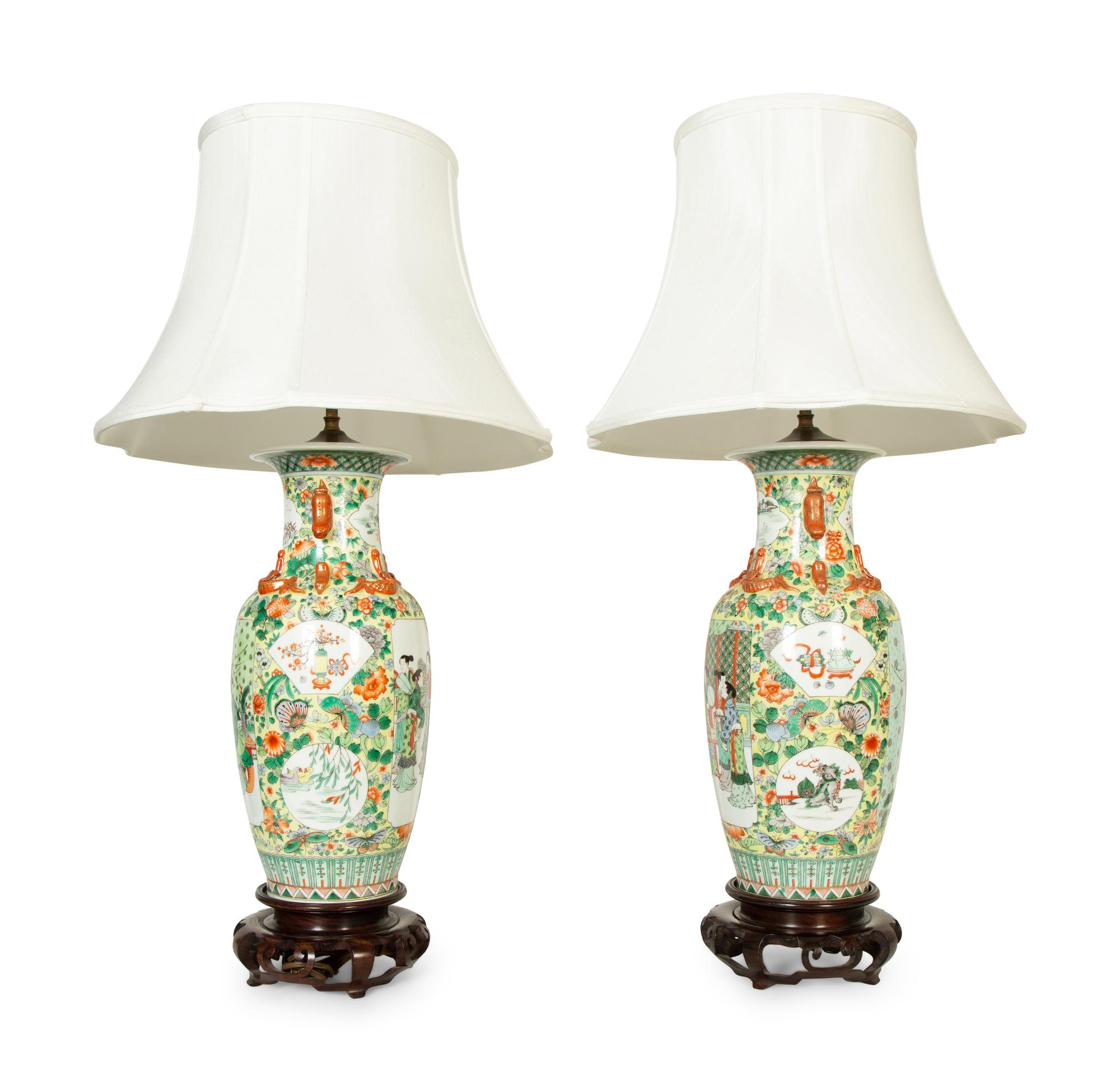 A Pair of Chinese Porcelain Vases Mounted as Lamps