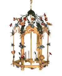 A French Painted Tole Hall Lantern