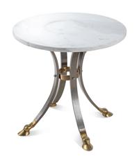 Three Steel and Brass Marble-Top Side Tables