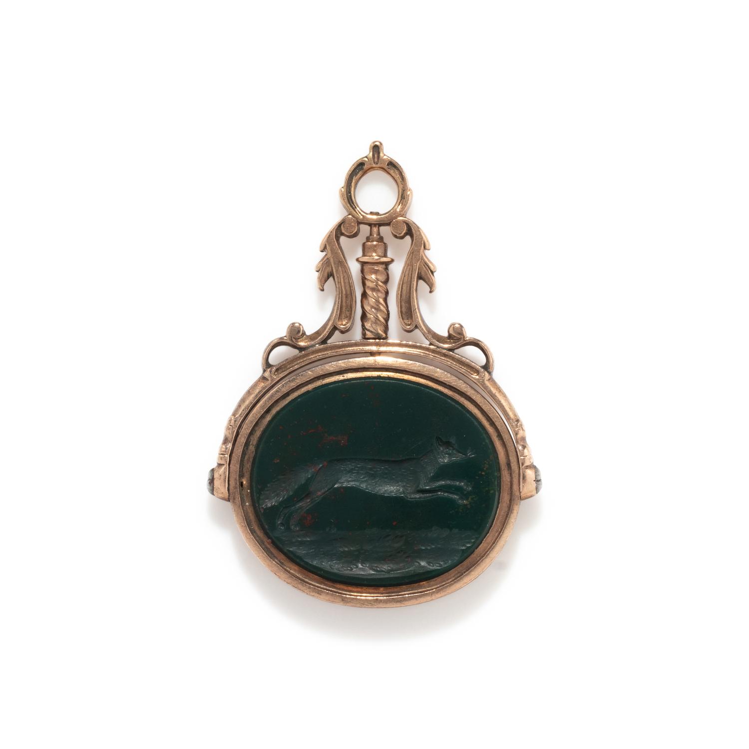 A Victorian Silver and Bloodstone Intaglio Stamp with a Fox
