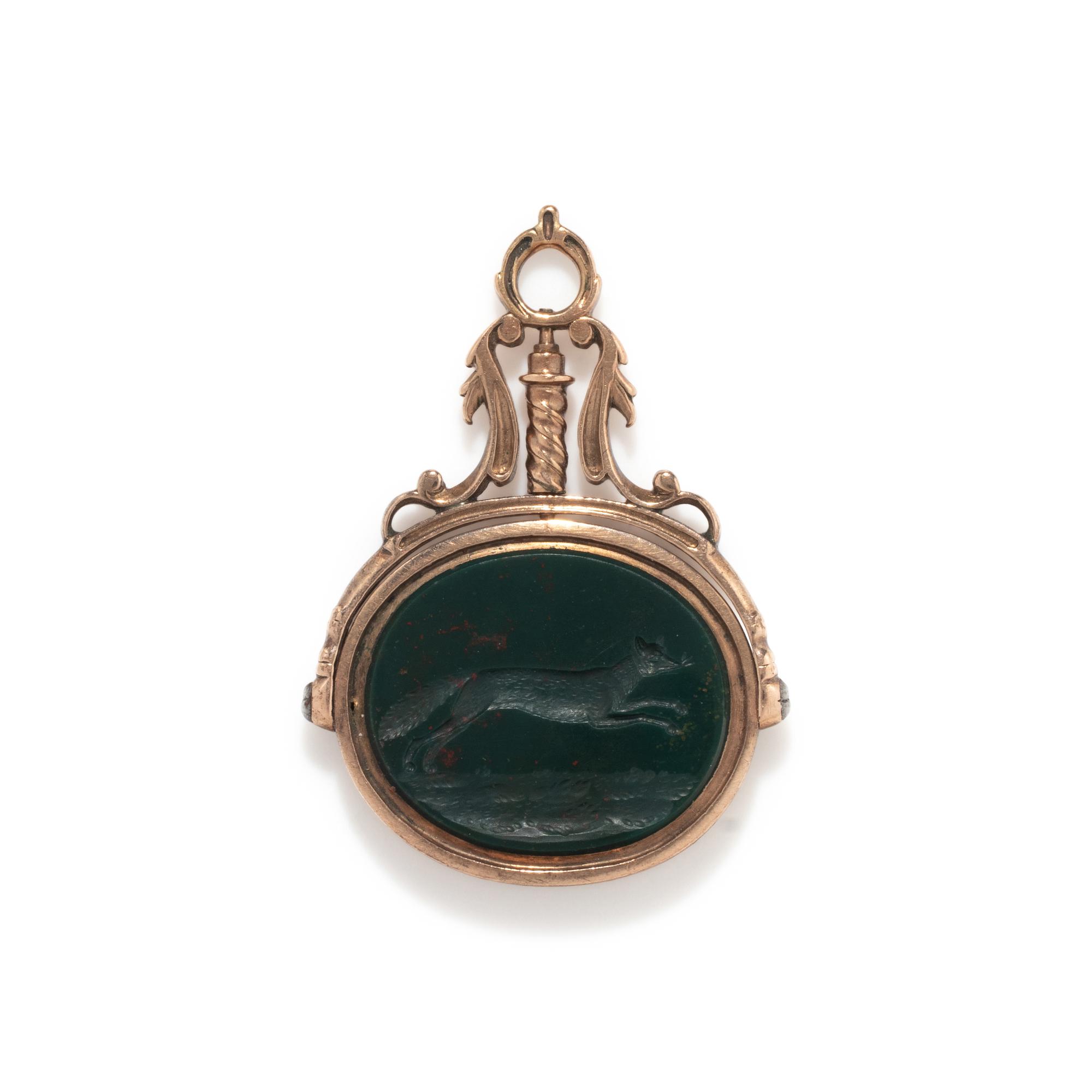 A Victorian Silver and Bloodstone Intaglio Stamp with a Fox
