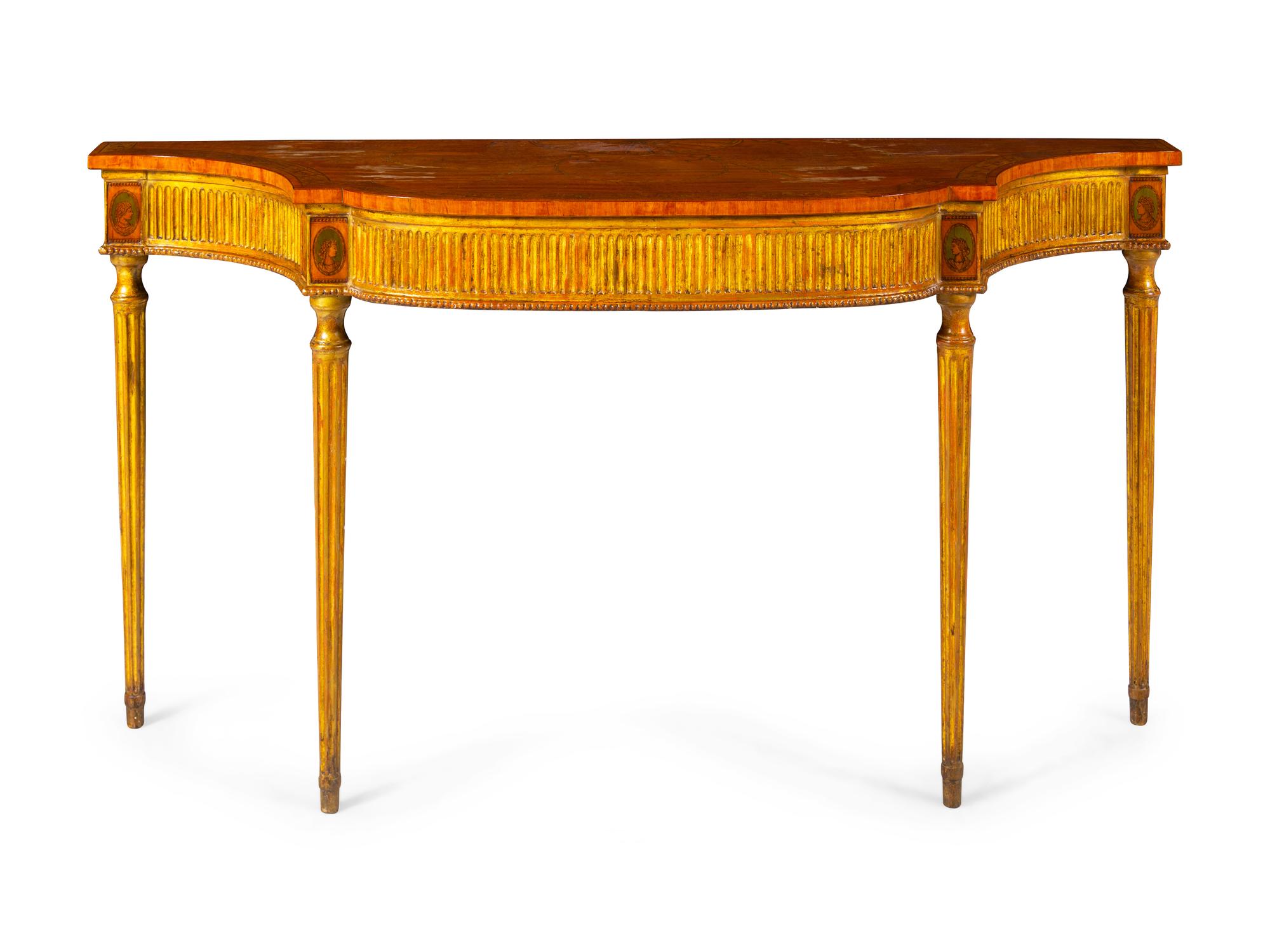 A George III Marquetry, Satinwood and Giltwood Console Table