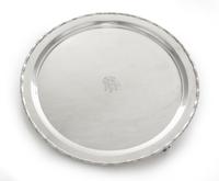An American Silver Salver, Reed & Barton, Taunton, MA, First half 20th century, of shaped circular form raised on three openwork bracke
