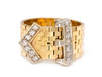 A Bicolor Gold and Diamond Articulated Belt Ring, 6.90 dwts.