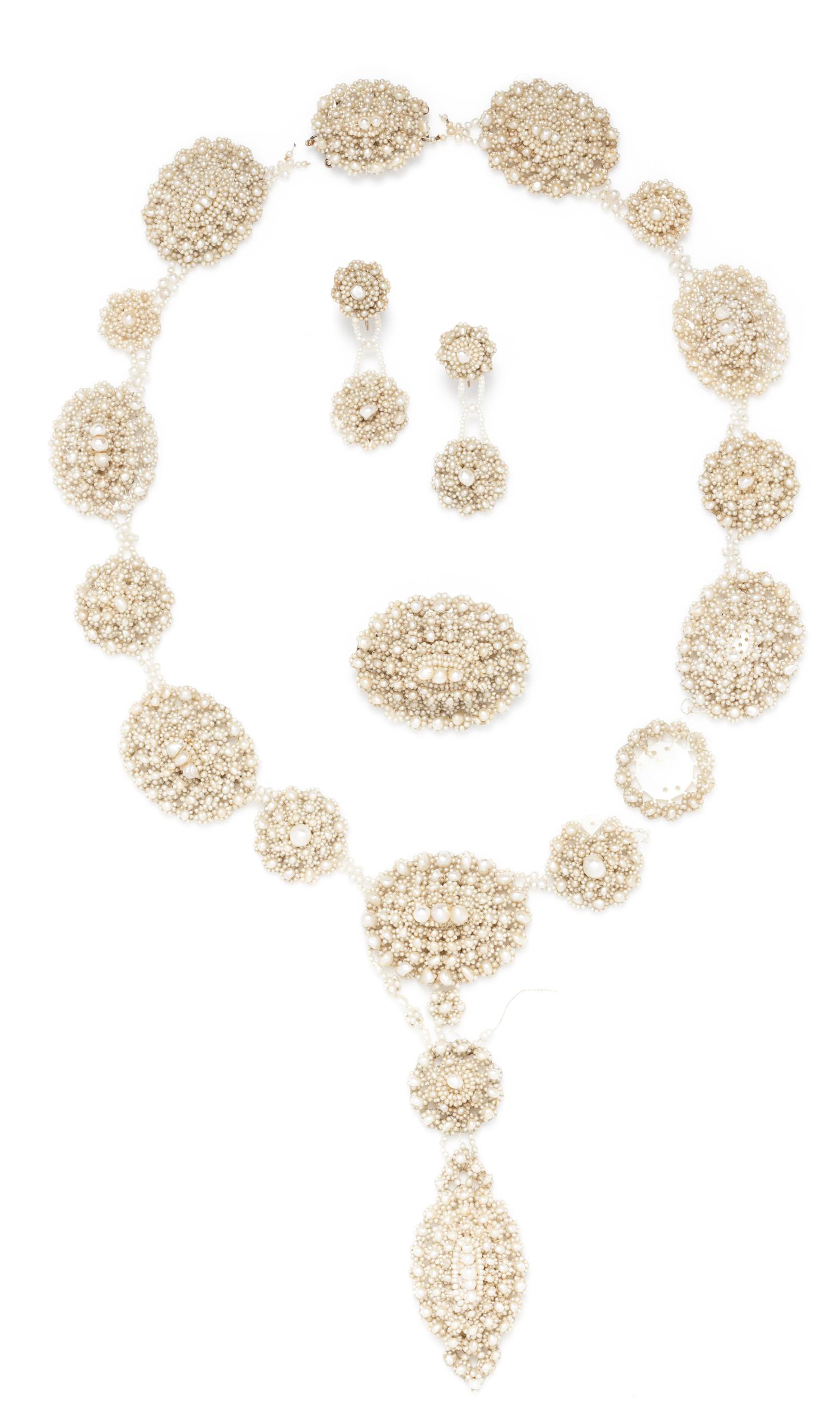 A Rose Gold and Seed Pearl Demi Parure, C.V. Dougherty Co., Circa 1860,