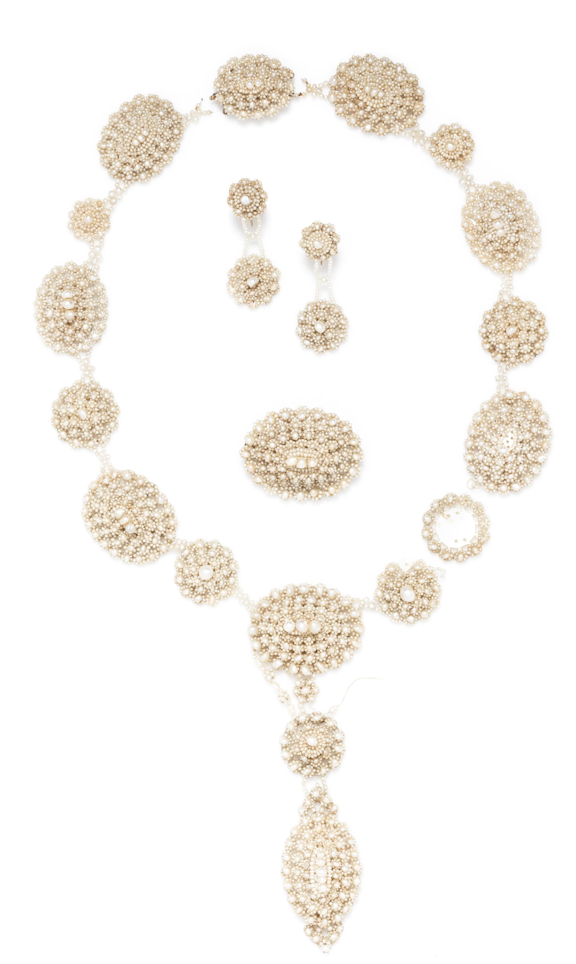 A Rose Gold and Seed Pearl Demi Parure, C.V. Dougherty Co., Circa 1860,
