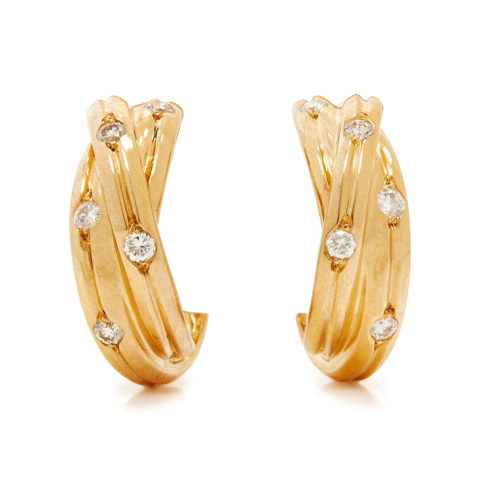 CARTIER, YELLOW GOLD AND DIAMOND 'TRINITY' CLIP EARRINGS
