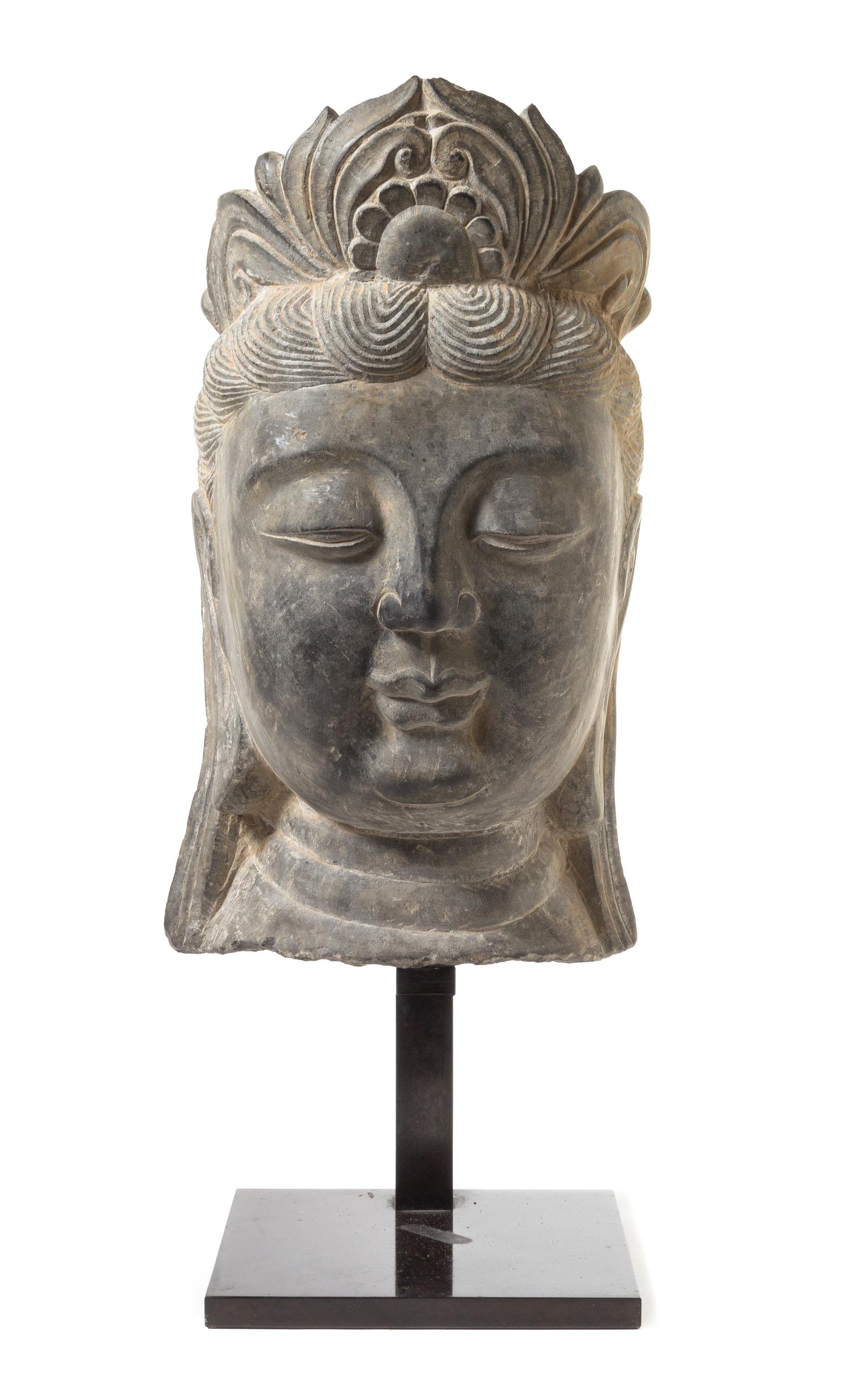 A Graystone Head of Guanyin Height 15 1/2 inches. — TANG STYLE