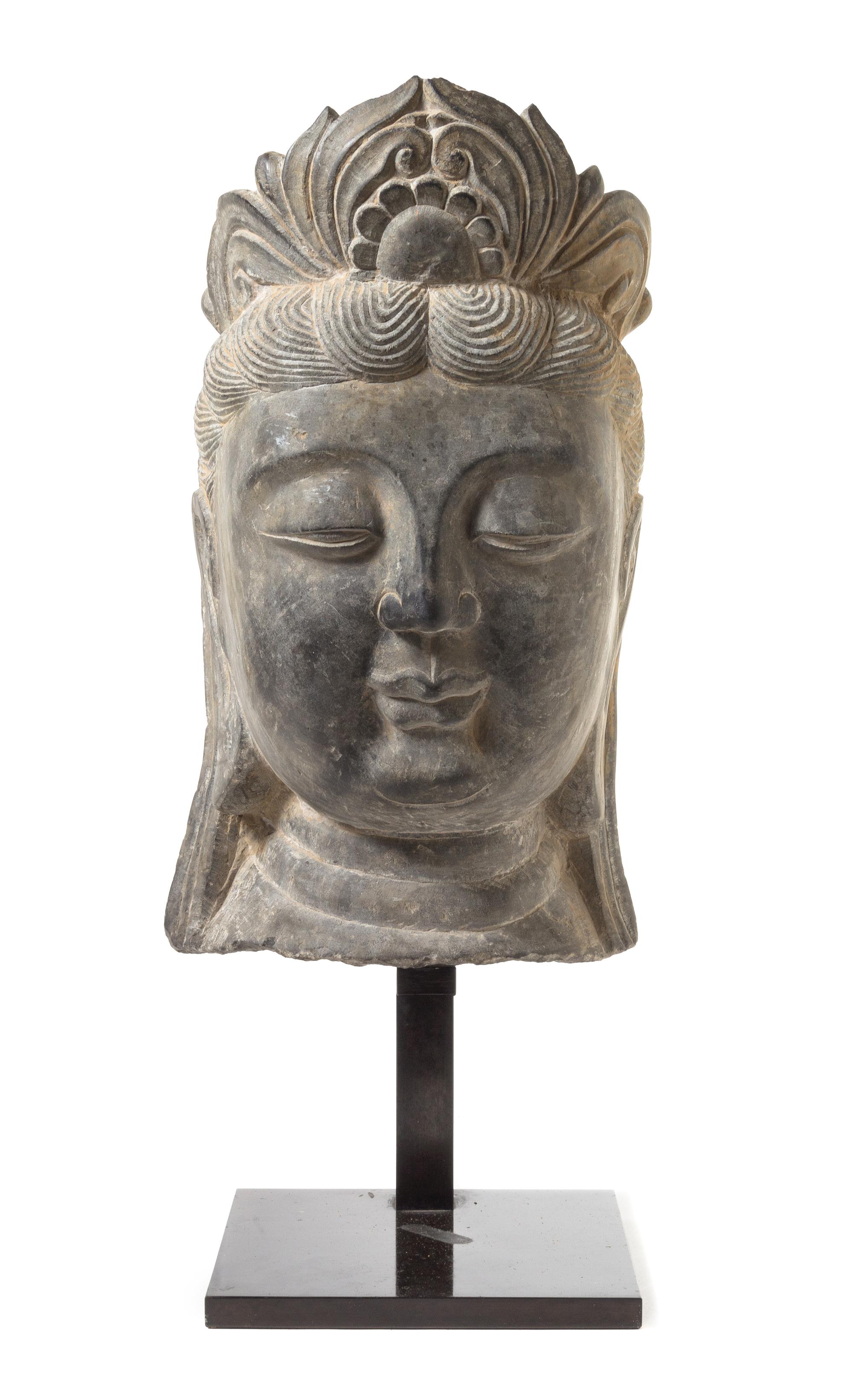 A Graystone Head of Guanyin Height 15 1/2 inches. — TANG STYLE