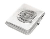 A Russian Silver Cigarette Case, Soviet maker's mark, Kiev, 20th Century, the lid worked to show the profiles of Lenin and Stalin and h