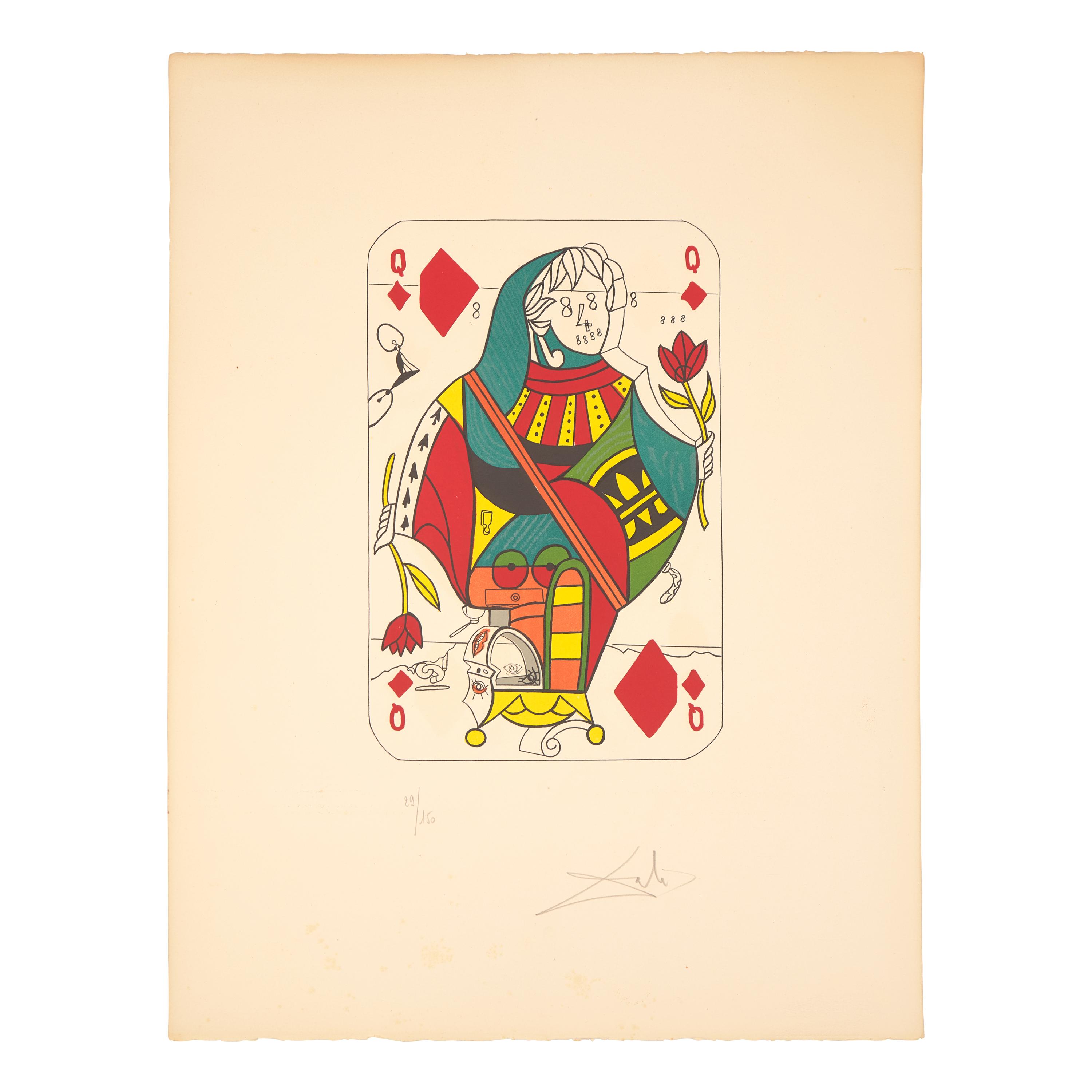 Salvador Dalí (Spanish, 1904-1989) — King of Diamonds, Ace of Diamonds, Jack of Diamonds, and Queen of Diamonds (four works from Playing Cards ), 1972