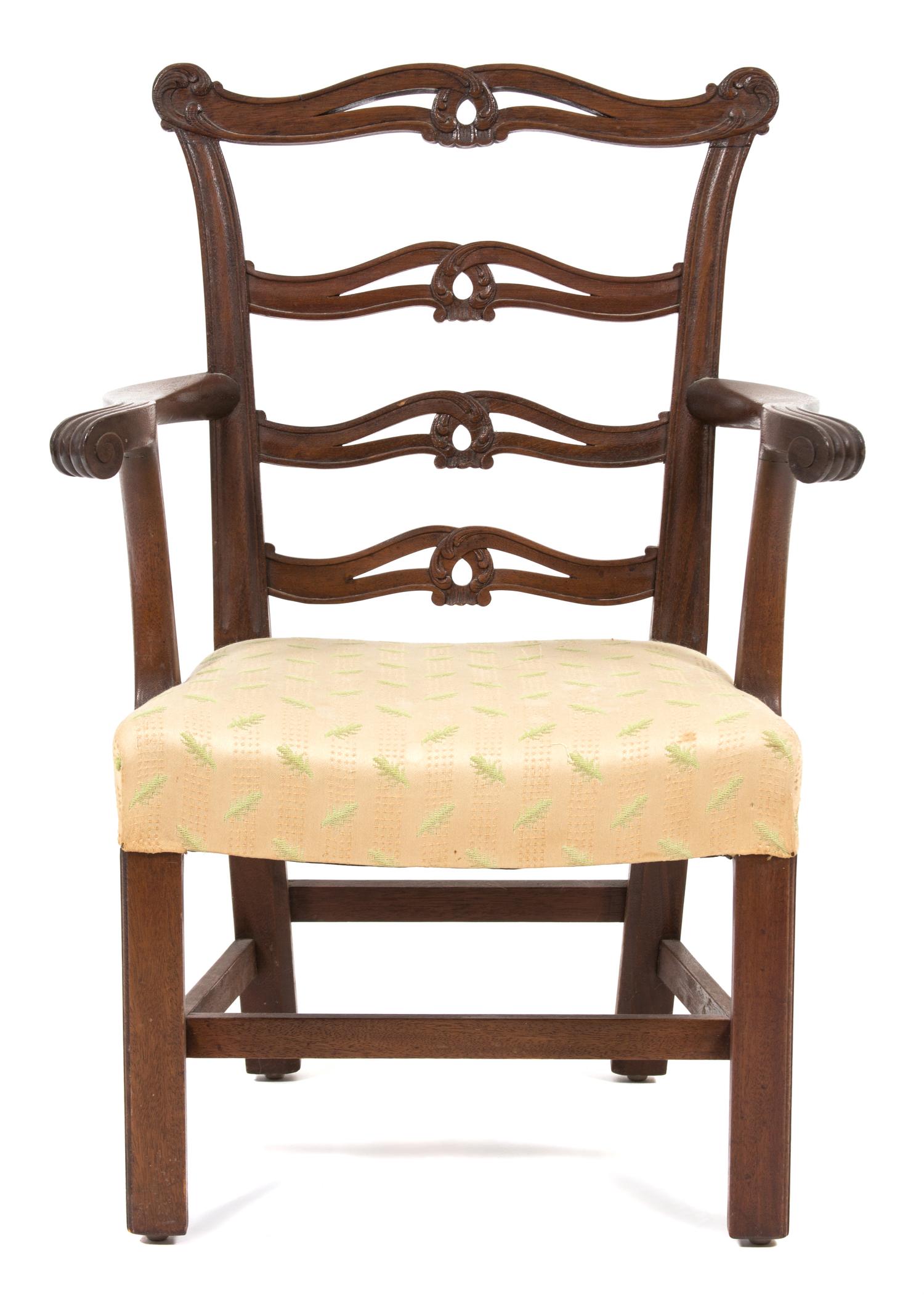 A Diminutive Chippendale Style Mahogany Open Armchair Height 26 3/4 inches. — 19TH CENTURY