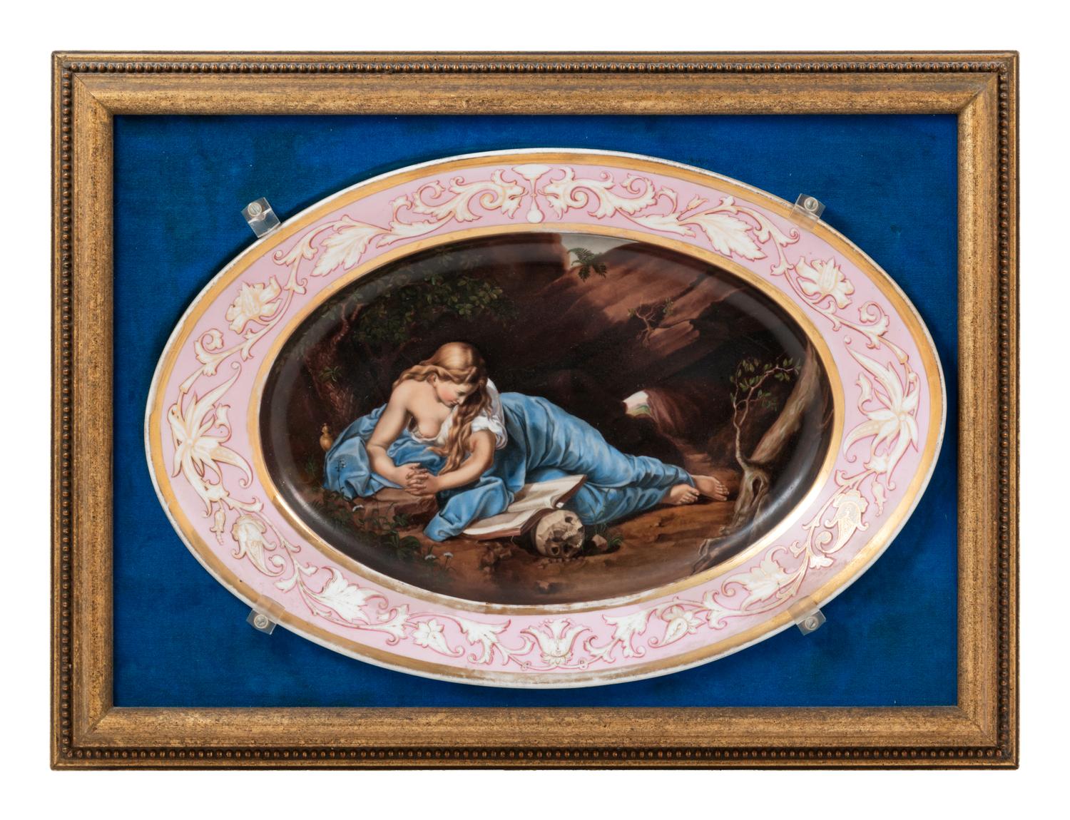 A Continental Porcelain Plaque Depicting The Penitent Magdalene after Pompeo Batoni (Italian, 1708-1787)