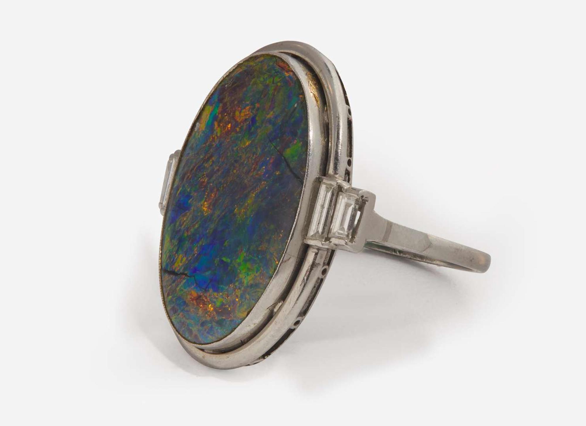 A Platinum and Opal Ring