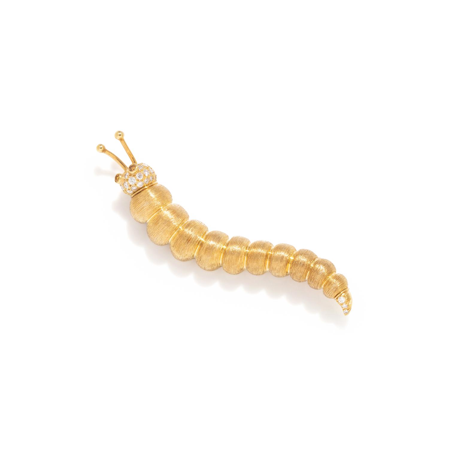 HENRY DUNAY, GOLD AND DIAMOND CATERPILLAR BROOCH