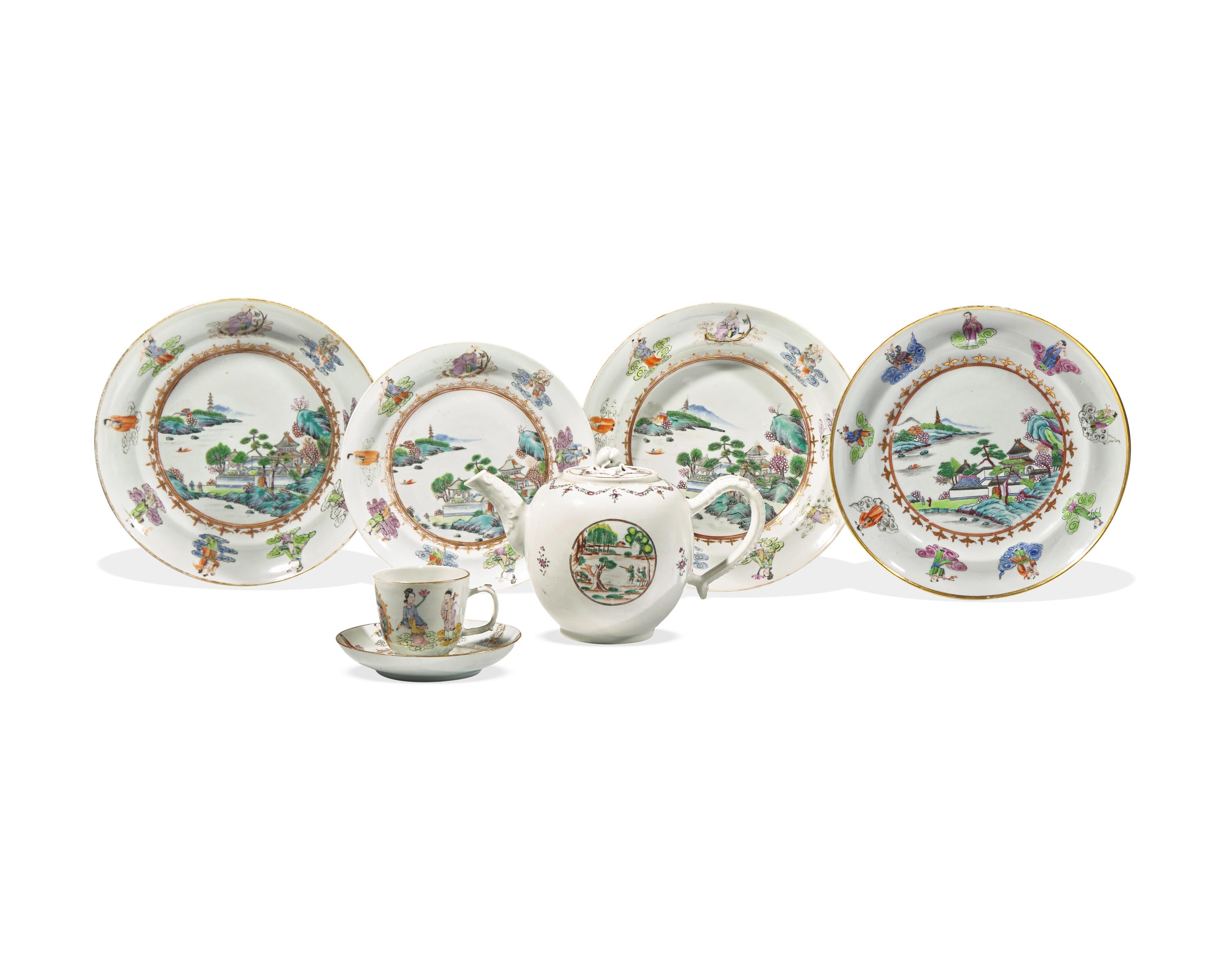 A Group Of Chinese Export Porcelain Tablewares Associated With The DeWitt and Maria Clinton Service