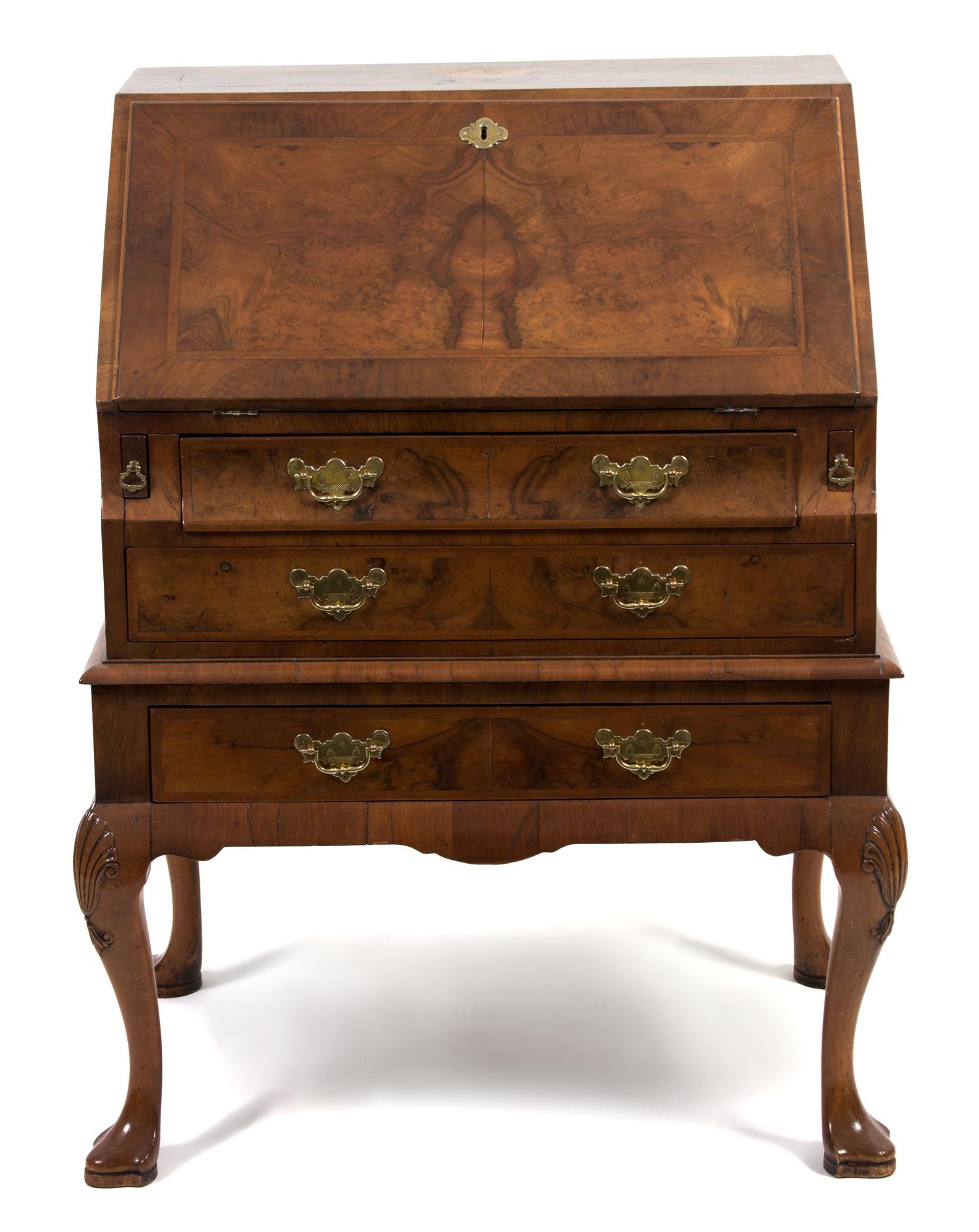 A Georgian Style Mahogany Slant Front Desk Height 38 1/4 x width 29 x depth 19 3/4 inches. — LATE 19TH CENTURY