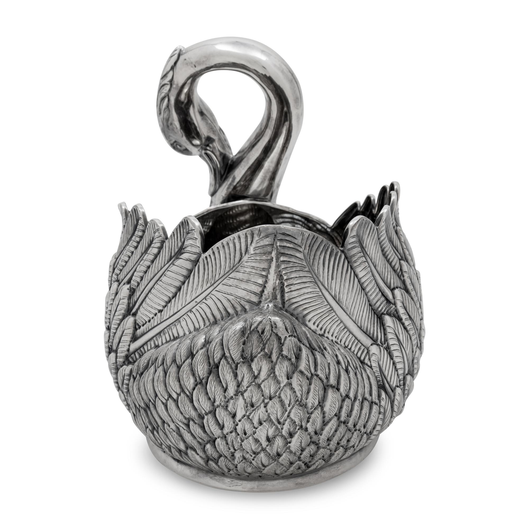 A Modern Fabergé Silver Swan Centerpiece