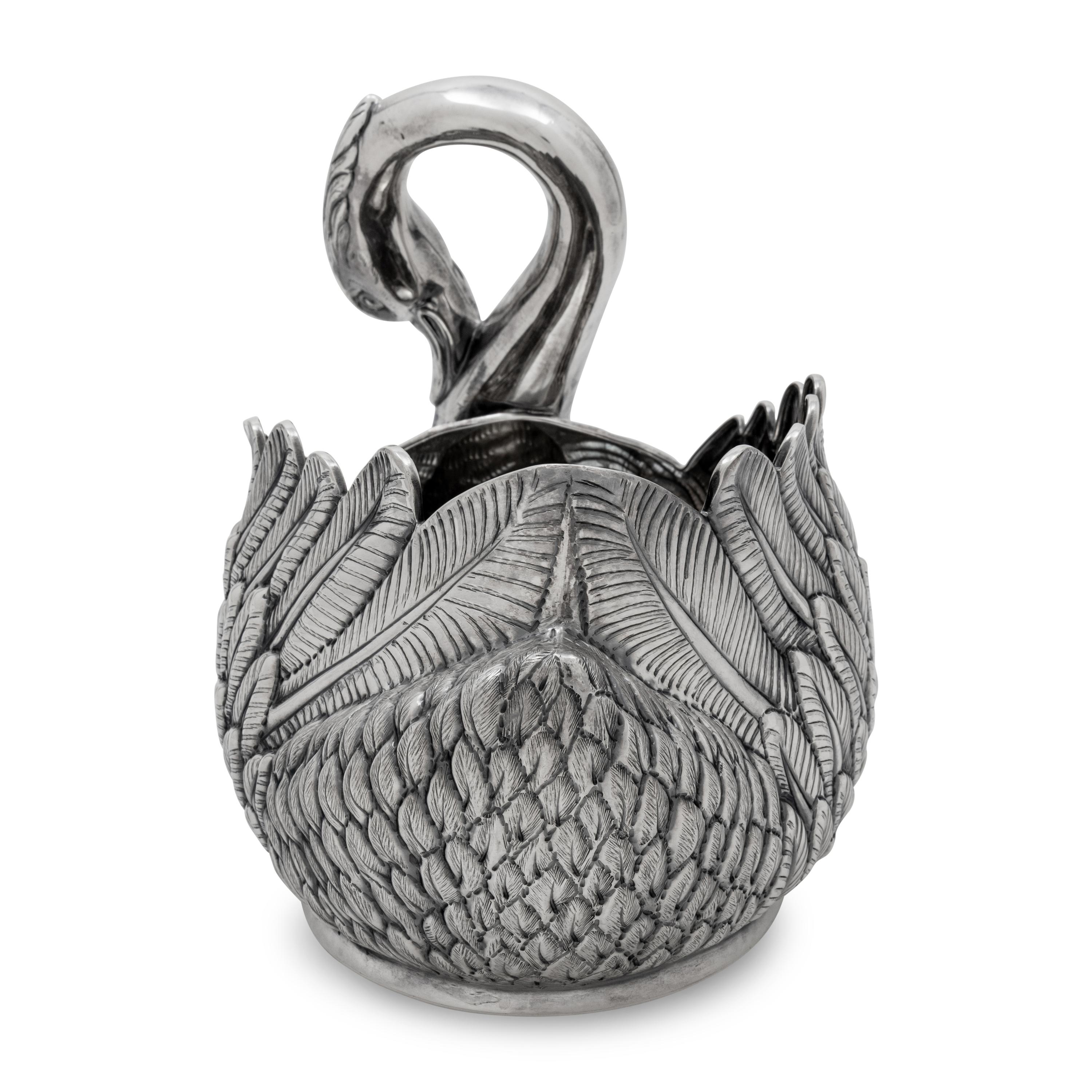 A Modern Fabergé Silver Swan Centerpiece