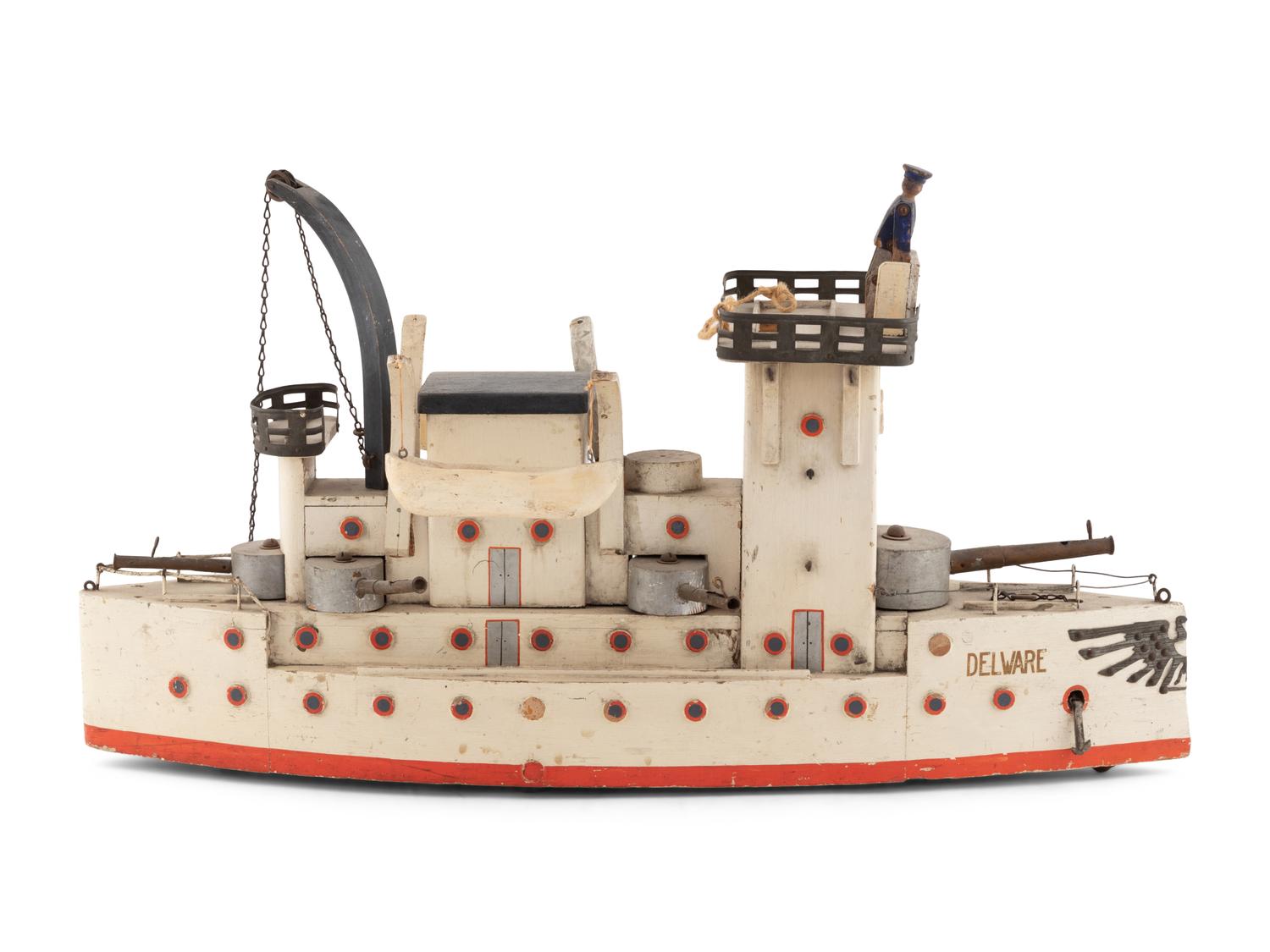 A Carved and Painted Folk Art Battleship, Delware