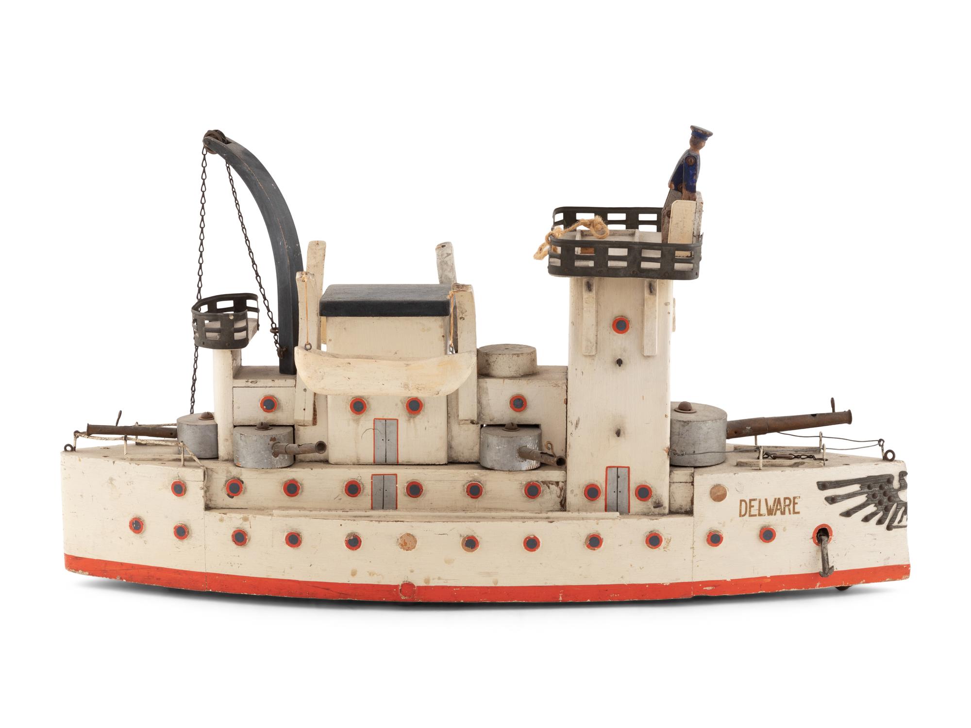 A Carved and Painted Folk Art Battleship, Delware