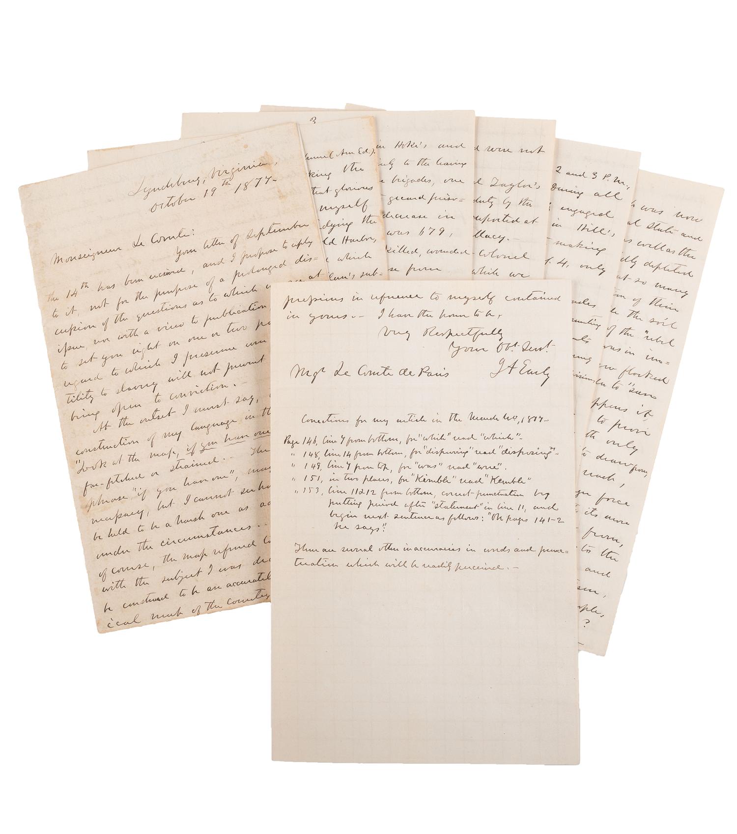 [CIVIL WAR]. Military reports, maps, post-war letters from Union and Confederate officers, and other papers gathered by Union Army officer Louis-Philippe-Albert d'Orléans, comte de Paris (1838-1894), while conducting research for his book History of the Civil War in America .