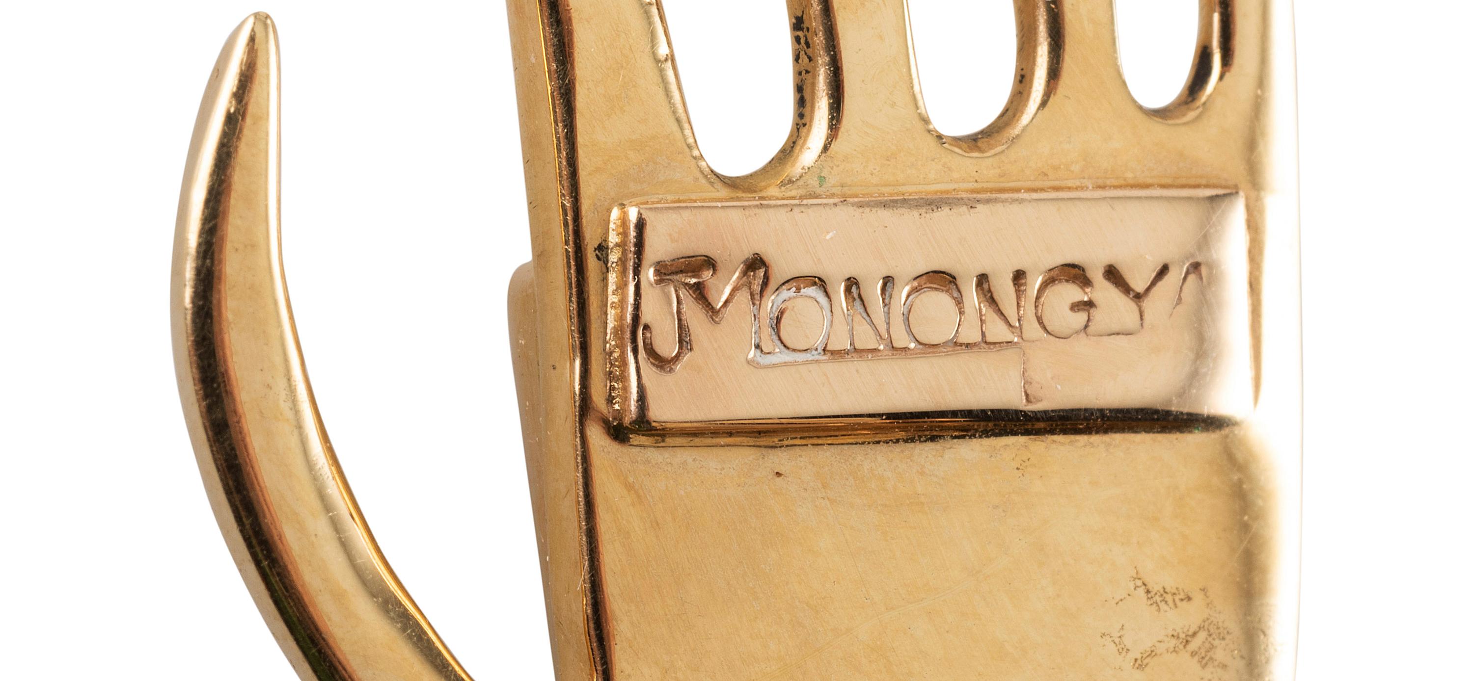 18K Gold and Mosaic Inlay Bear Paw Clip Earrings
