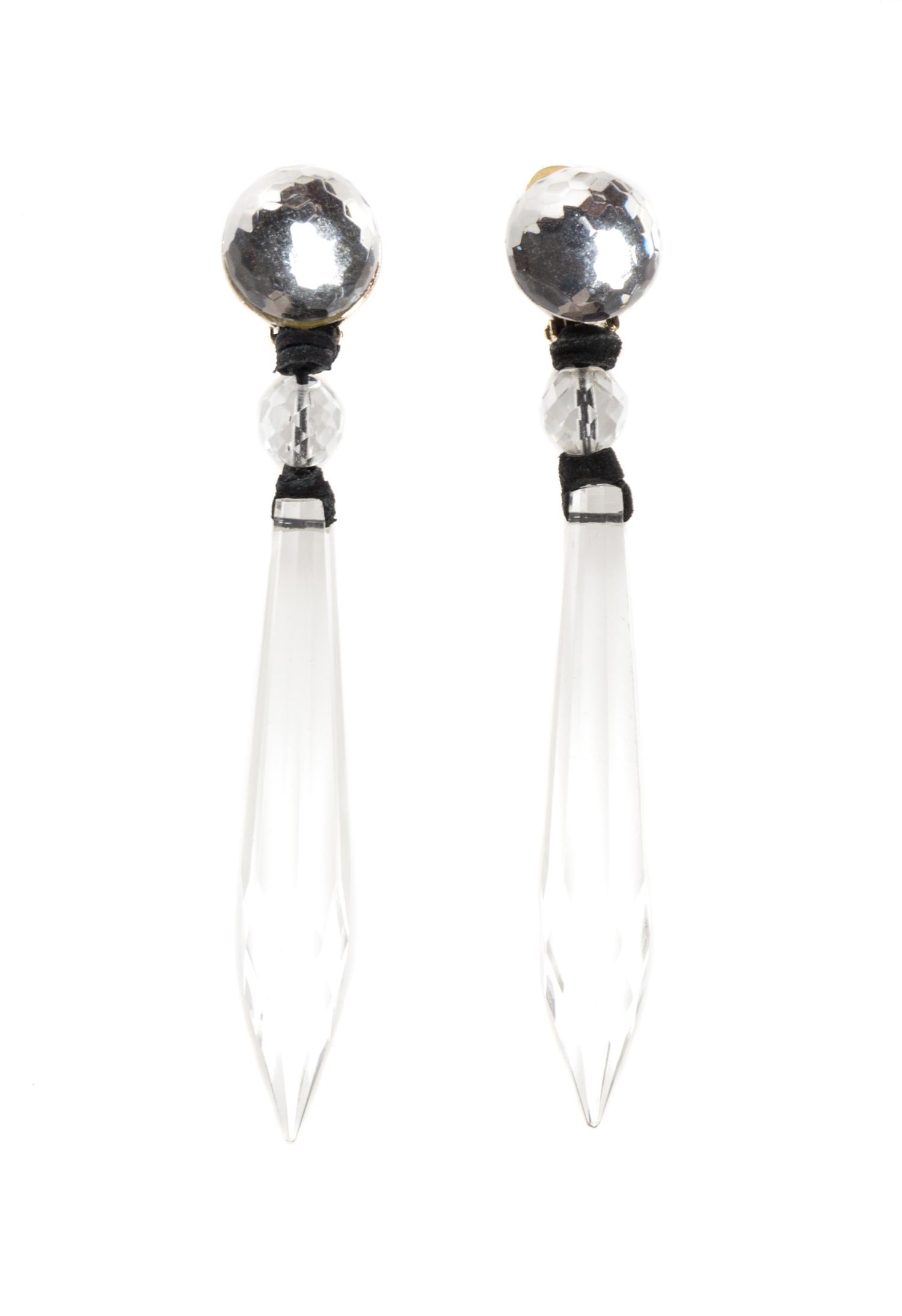 A Pair of Crystal Drop Earclips, 4.5".