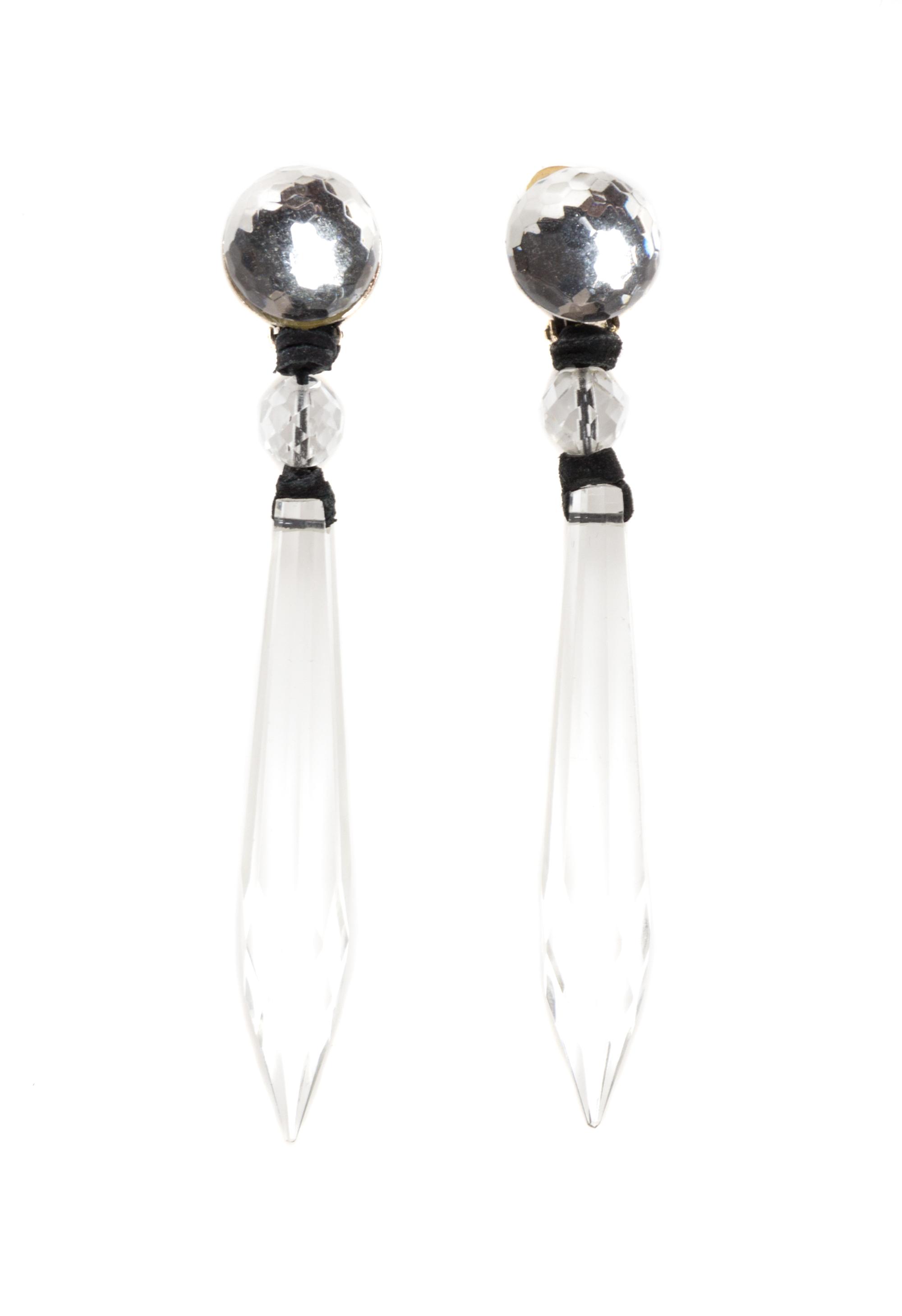 A Pair of Crystal Drop Earclips, 4.5".