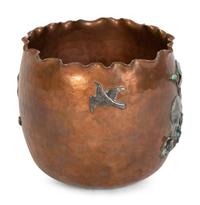 An Aesthetic Movement Hammered Copper and Silver Mounted Bowl — Gorham Mfg., Providence, RI