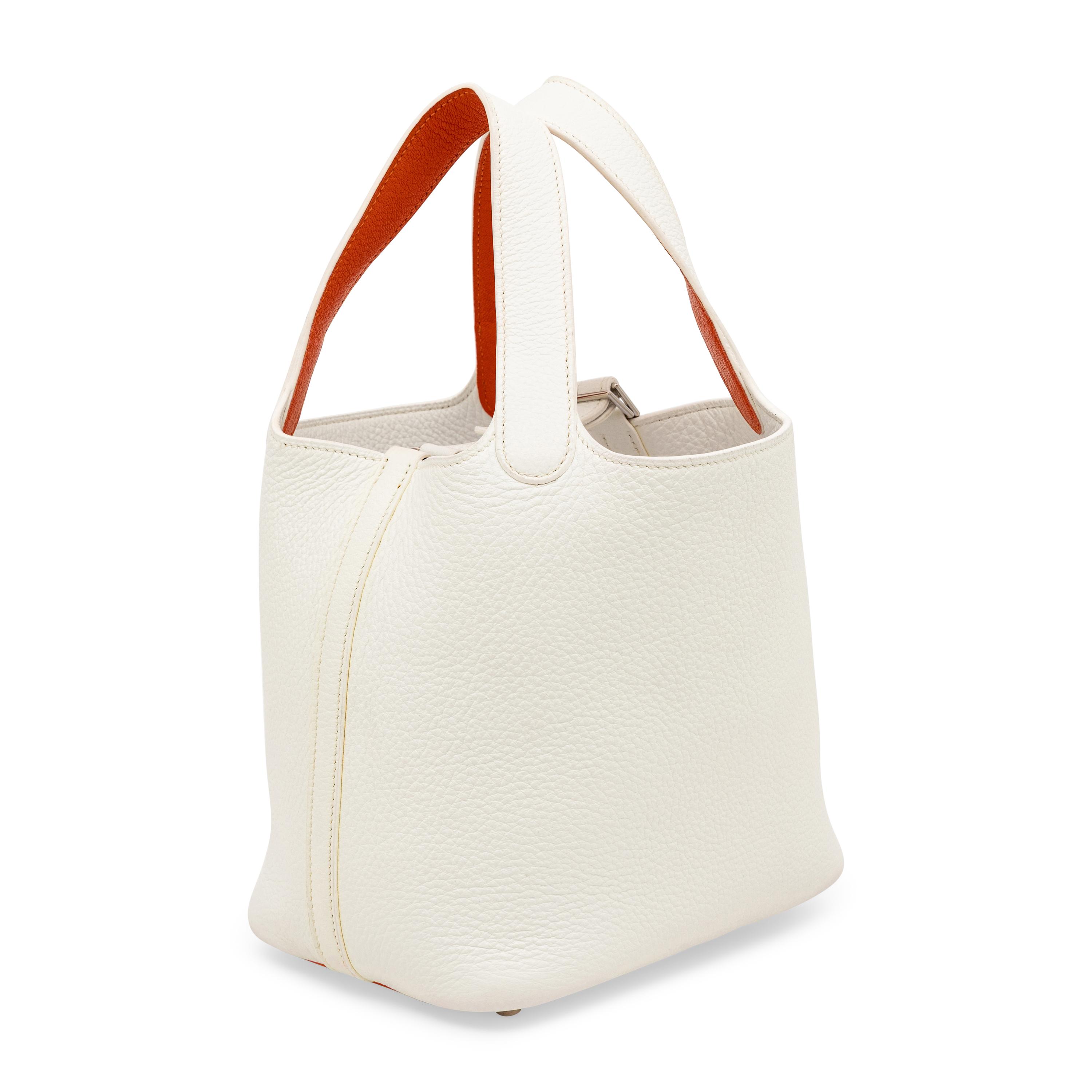 Hermès, Picotin18 in White Togo with Orange Trim